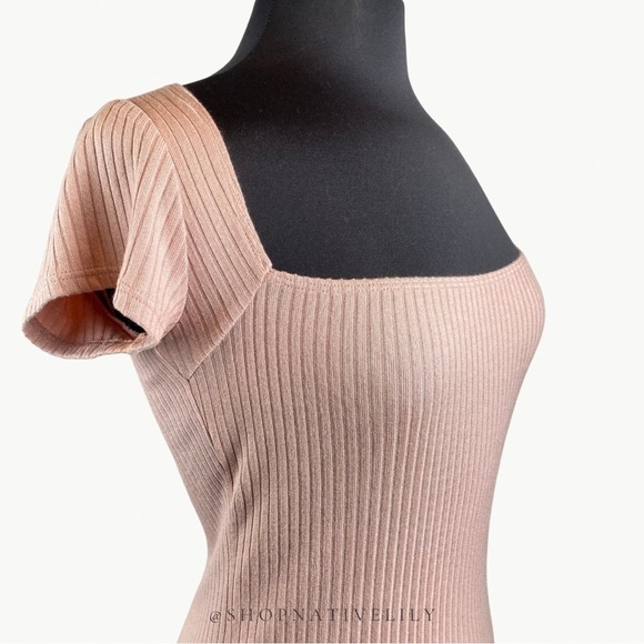 Reformation Women's Bardot Ribbed Knit Square Neck Top Sz Medium, Blush Pink - Picture 8 of 15